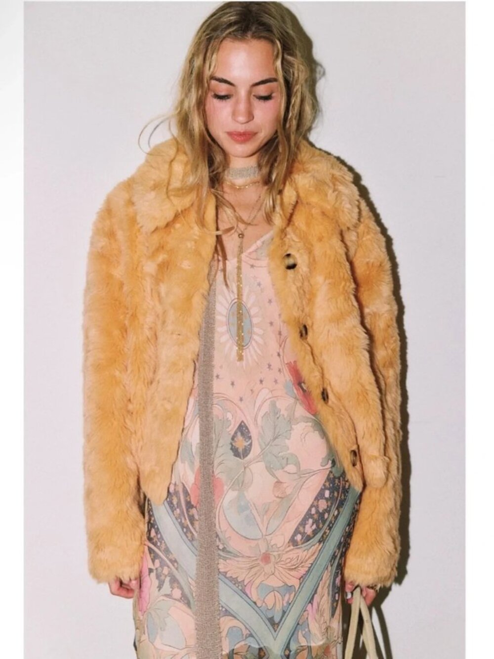 NWT Free People Alice Throw On Faux Fur Jacket - Apricot